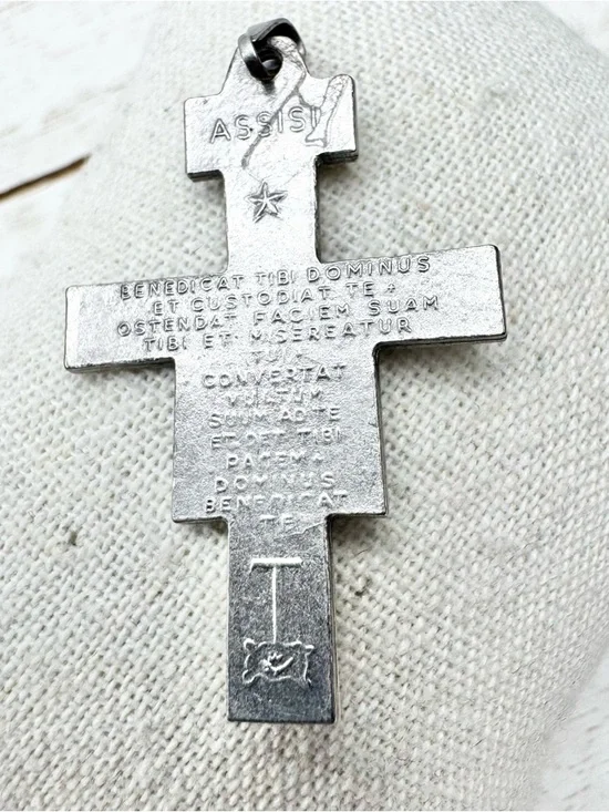Vintage San Damiano Cross Blessings of St. Francis of Assisi Silver Toned - Picture 2 of 11